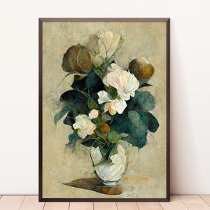 Flower Painting | Vintage Botanical Still Life Print | Rustic European PRINTABLE Digital Wall Art