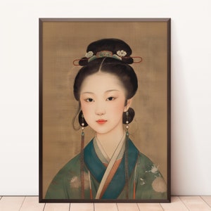 Chinese Young Woman, Traditional Chinese Art, Ancient China Portrait, Wall Art Decor, Vintage Printable Art, Oriental Decor, Digital Art