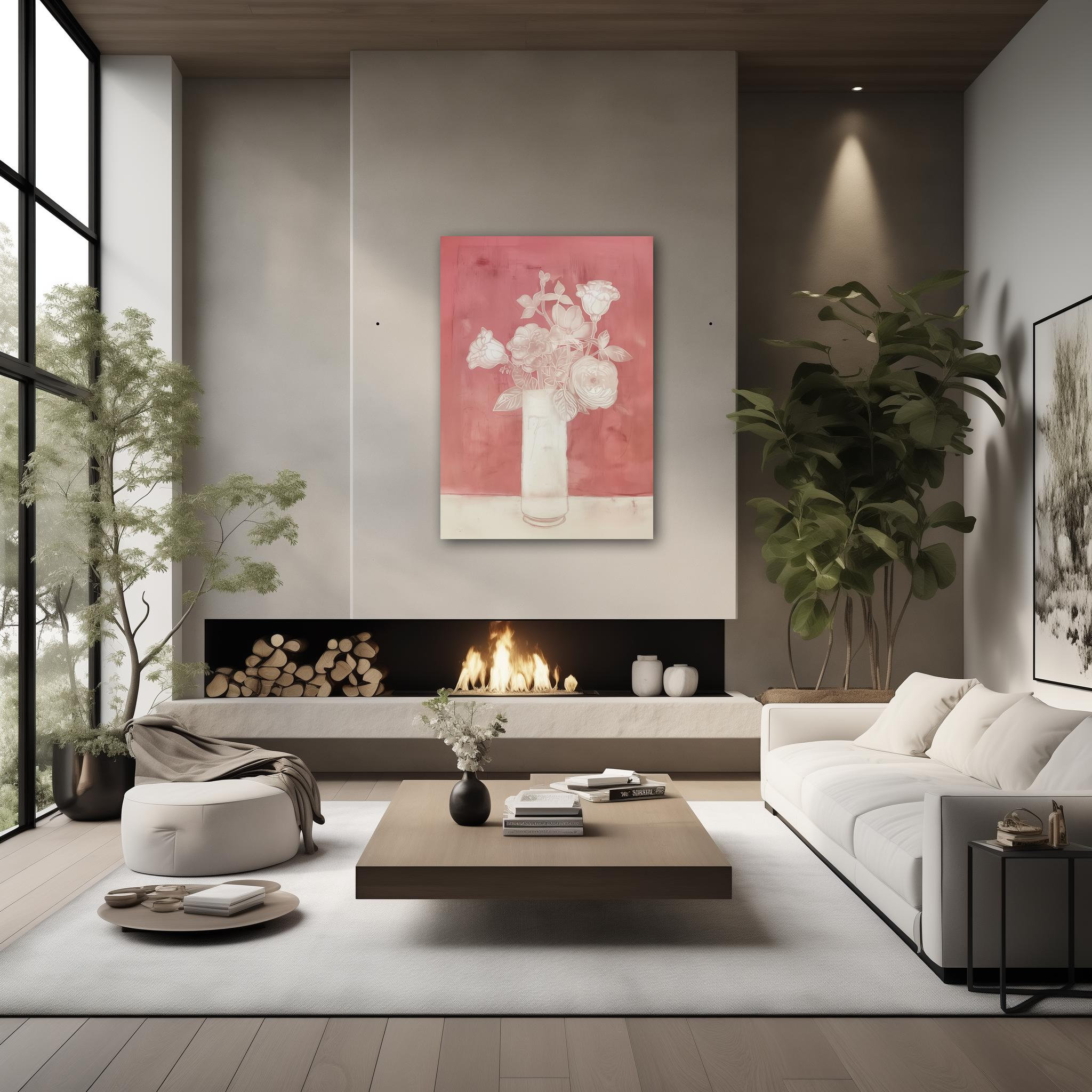 White Flowers in a Vase | Vintage Floral Abstract Wall Art | Muted Pink ...