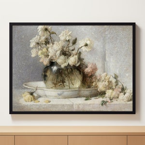 A Still Life with Roses in a Vase | Flower Still Life | Vintage Roses Vase Painting | Neutral Farmhouse Decor DIGITAL PRINTABLE