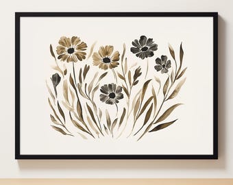 Spring Wildflower Botanical Print, Neutral Flower Printable Wall Art, Neutral Wall Art, Vintage Inspired Floral Poster, Abstract Wall Decor