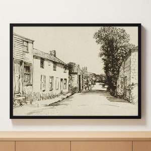 Platteland Dorp | Vintage land landschap schilderij | Boerderij kunst aan de muur | Landwegafdrukken | Downloadbare kunst | Afdrukbare kunst