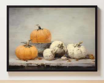 Fall Wall Decor Printable Pumpkin Still Life Painting Rustic Fall Art Vintage Autumn Wall Print Halloween Autumn Decor Thanksgiving Print
