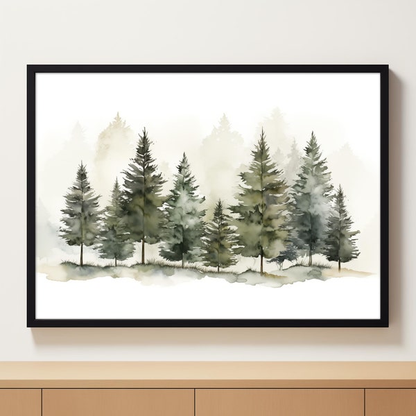 Christmas Tree Prints | Watercolor Pine Trees | Holiday Wall Art | Fir Trees Digital Download | Winter Poster | Xmas Landscape