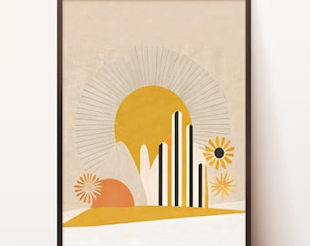 Sun Art Print, Boho Sun Print, Abstract Sunburst Wall Art, Sun Illustration, Minimalist Abstract Sun Poster, Simple Boho Wall Print