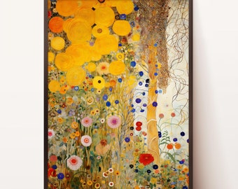 印刷可能な野生の花の庭の油絵、花の庭、田舎の風景油絵、ビンテージ農家