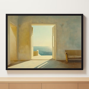 Tür zum Meer, amerikanischer Realismus Kunst, druckbare Wandkunst, Digital Download, minimalistisches Dekor druckbare Kunst, mediterrane Kunst