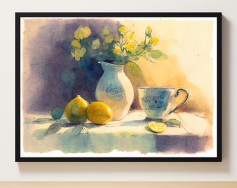 Lemon Print | Lemon Painting | Kitchen Art Print | Lemon Wall Art | Living Room | Printable Wall Art | Printable Digital Download