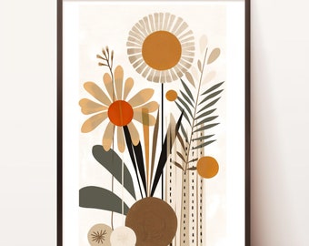 Abstract Floral Modern Wall Art Print | Boho Style Poster | Boho Color Print|  Digital Download | Boho Decor | Beige Orange Print