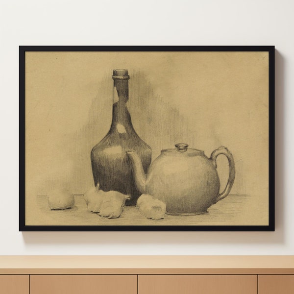 Still-Life of Tea-Pot and Onions | Printable Art | Vintage Onions Still Life Painting | Kitchen Art | Vintage Kitchen Decor