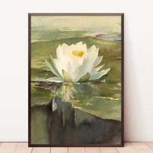 Watercolor Painting | Vintage Water Lilies PRINTABLE Wall Art, Spring Lotus Flower Digital Print, Antique Oil Painting, Vintage Pond