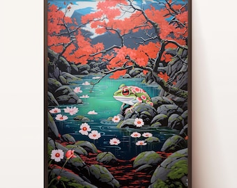 Japanese Frog  Japanese Wall Art Frog | Japanese Frog Print | Frog Poster |  Vintage Japan Art | Japan Poster
