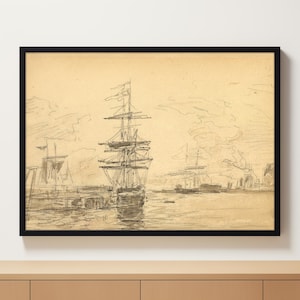 Pintura de navio à vela | Pintura de paisagem marinha | Paisagem Marítima | Cópia antiga do navio | Decoração Costeira | Impressão à beira-mar