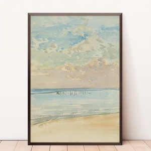 ヴィンテージ油絵 | ウォールアート | ヴィンテージ印刷可能アート | デジタルダウンロード印刷可能 | アンティークプリント | ヴィンテージ夕焼け海景画