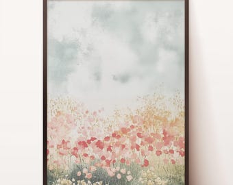 Spring Print, Abstract Garden Painting, Flower Meadow Oil Painting, Summer Print, Flower Field Landscape Printable Art, Vintage Style Decor