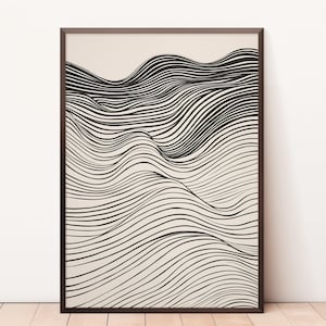 Wellen und geschwungene Linien, Minimalistische Linien Kunst, digitaler Download, beige druckbare Kunst, abstrakte Linie Zeichnung Druck, minimalistisches Poster