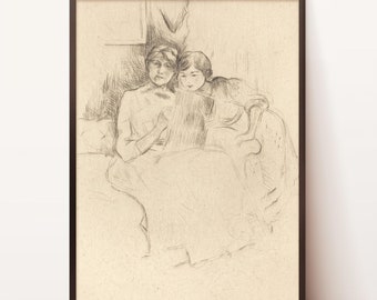 Mother'S Day Gift | Vintage Mother And Child Sketch | Birthday Gift For Mum | Custom Wall Art | Mother Daughter Mothers Day Gift