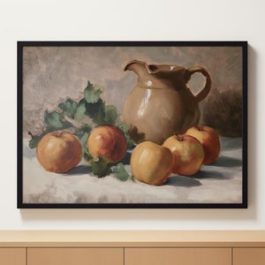 Apples and Pitcher Painting | Country Kitchen Print | Vintage Painting | Antique Oil Painting | Apple Still Life PRINTABLE Digital Download