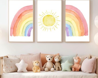 Rainbow Nursery Wall Art Set | Printable Kids Room Art | Digital Download
