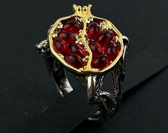 Blood Red Pomegranate Ring Size 8 ~ Bohemian Jewelry