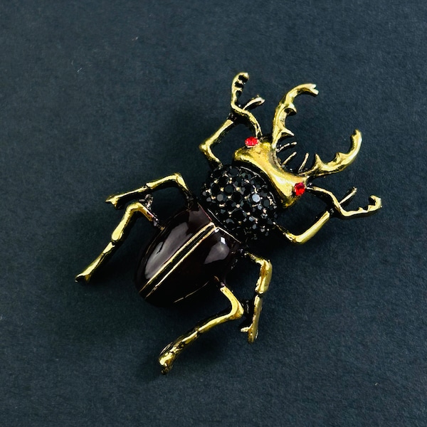 Stag Beetle Enamel Brooch Pin ~ Gift for Insect Lovers