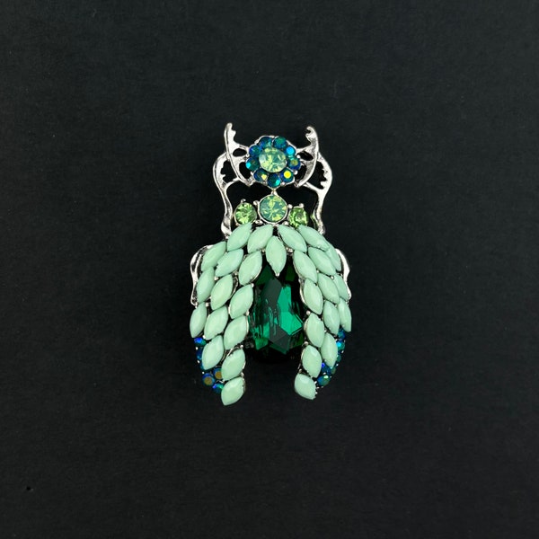 Whimsical Mint Emerald Green Scarab Beetle Brooch Pin: Artistic Jewelry for Nature Enthusiasts