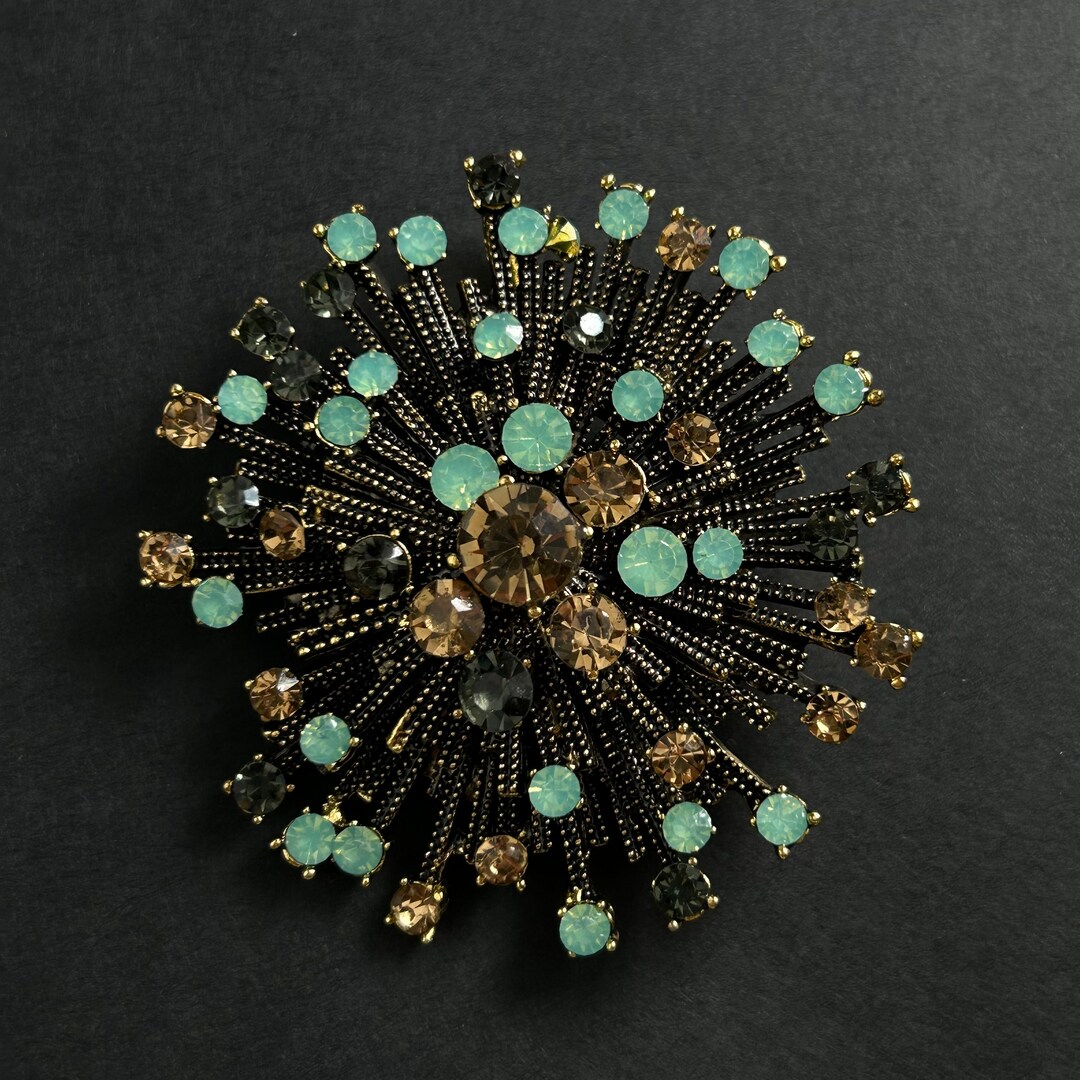 Art Deco Vintage Starburst Round Rhinestone Brooch Pendant Retro ...