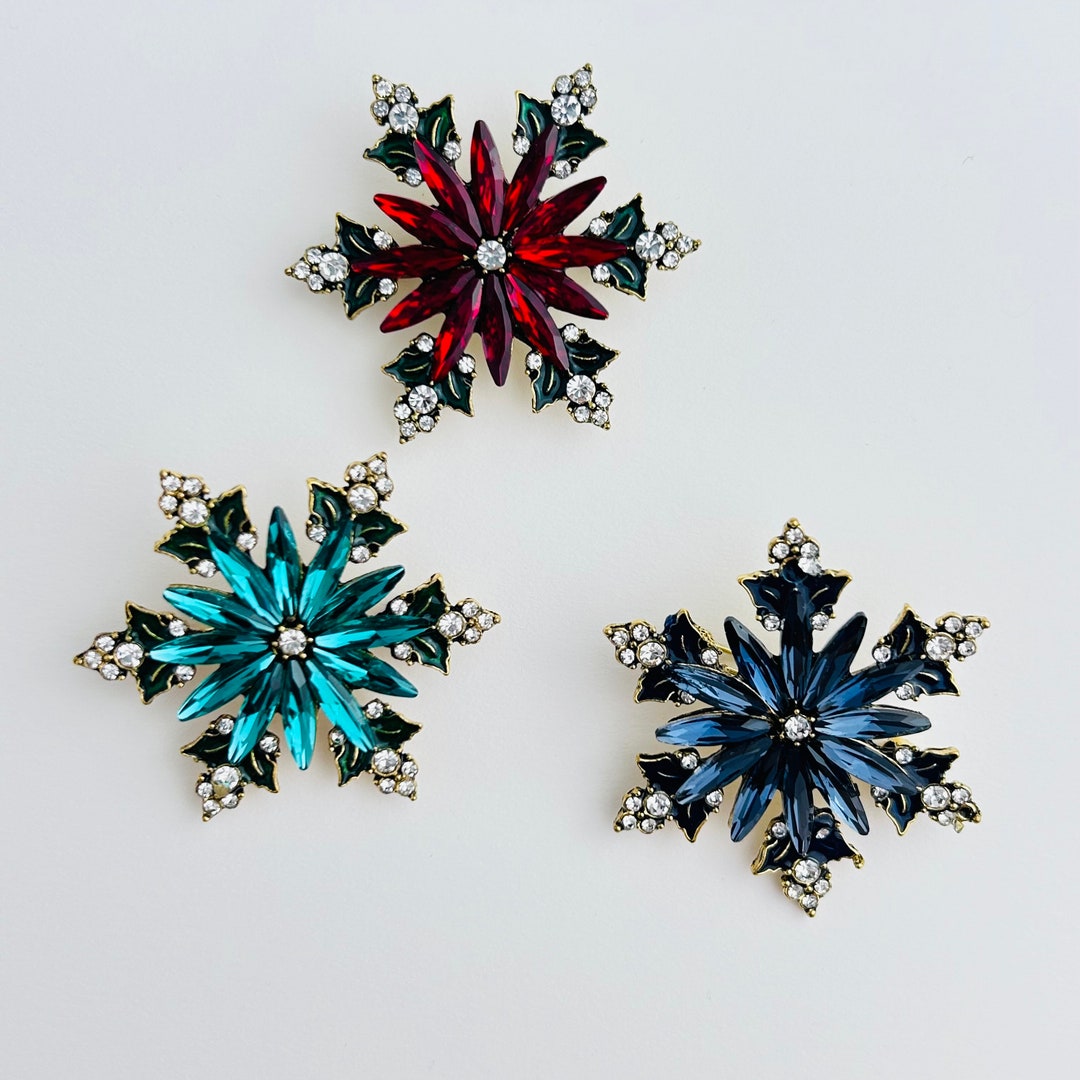Broche de Noël flocon de neige scintillant en cristal poinsettia cadeau