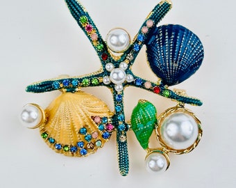 Glamorous Large Starfish Crystal Rhinestone Pearl Brooch Pin - Perfect Accessory for Special Occasions