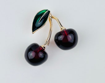 Dark Red Cherry Fruit Brooch ~ Statement Jewellery