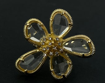 Large Crystal Flower Adjustable Ring ~ Oversized Cocktail Ring