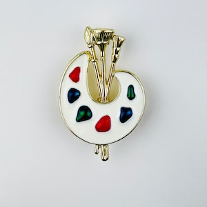 Palette Paint Brush Brooch Pin ~ White Enamel Pin Brooch ~ Gifts for Artists Who Draw
