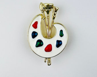 Palette Paint Brush Brooch Pin ~ White Enamel Pin Brooch ~ Gifts for Artists Who Draw