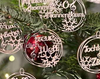 8er Set Weihnachtslieder Christbaumanhänger ca. 6,5cm Durchmesser Stille Nacht, O Tannenbaum, Vom Himmel hoch, Tochter Zion u.a.