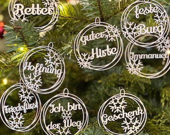 8er Set V2 Christliche Christbaumanhänger Weihnachtskugeln ca. 6,5cm Durchmesser Retter, Friedefürst, feste Burg, Immanuel, Hoffnung u.a.