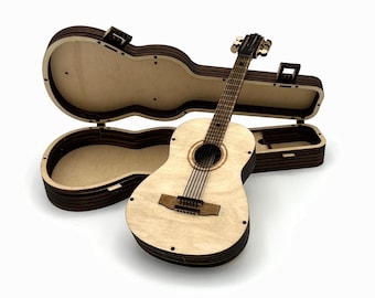 3D Puzzle Gitarre aus Holz mit Gitarrenkoffer, DIY Holzpuzzle Holz-Modellbausatz