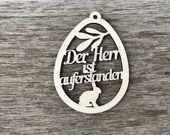 Osterdekoration Der Herr ist auferstanden Ei aus Holz als Ostergeschenk