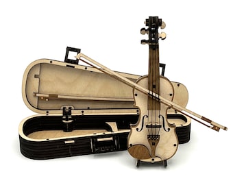 3D Puzzle Geige aus Holz mit Geigenkasten, DIY Holzpuzzle Holz-Modellbausatz Violine