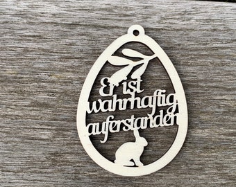 Osterdekoration Er ist wahrhaftig auferstanden Ei aus Holz als Ostergeschenk