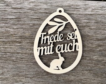 Osterdekoration Friede sei mit euch Ei aus Holz als Ostergeschenk