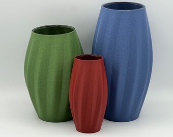 3er Set Designer Vase Aura - Carbon-Edition 10,5+13,5+17cm hoch, Dekovase/Blumenvase für Schnittblumen und Trockenblumen, inkl. Glaseinsatz