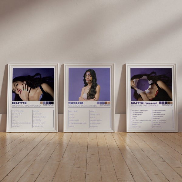 Olivia Rodrigo Posters 3 Pack, Olivia Rodrigo Albums Art Cover Wall Print, Olivia Rodrigo Set of 3 Posters, Sour & Guts Album Cover Print