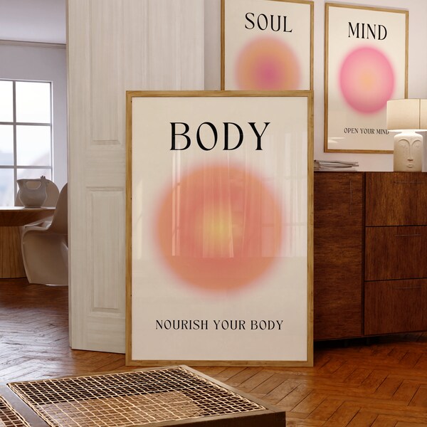 Mind Body Soul Aura Poster Set of 3 Wall Art Aura Energy Spiritual Gradient Prints Aesthetic Room Decor Spiritual Zen Wall Art Poster