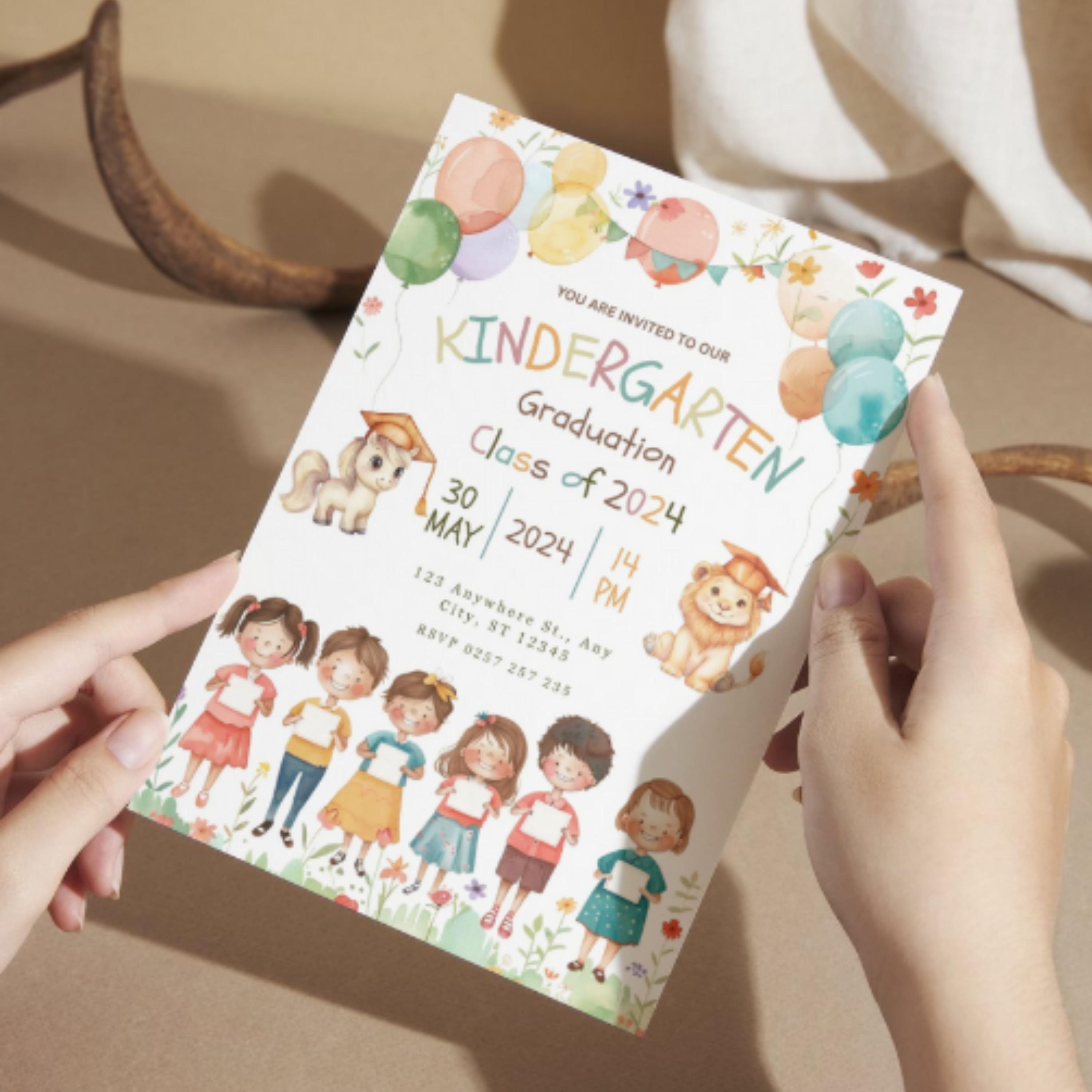 Kinder Invit Kindergarten Graduation Editable Canva Invitation, Kindergarten ...
