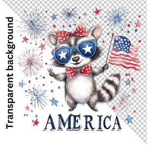 Patriotic Animals US Clipart 4th of July Watercolor PNG Cute USA Independence Day Stickers America Sublimation Bundle Commercial Use