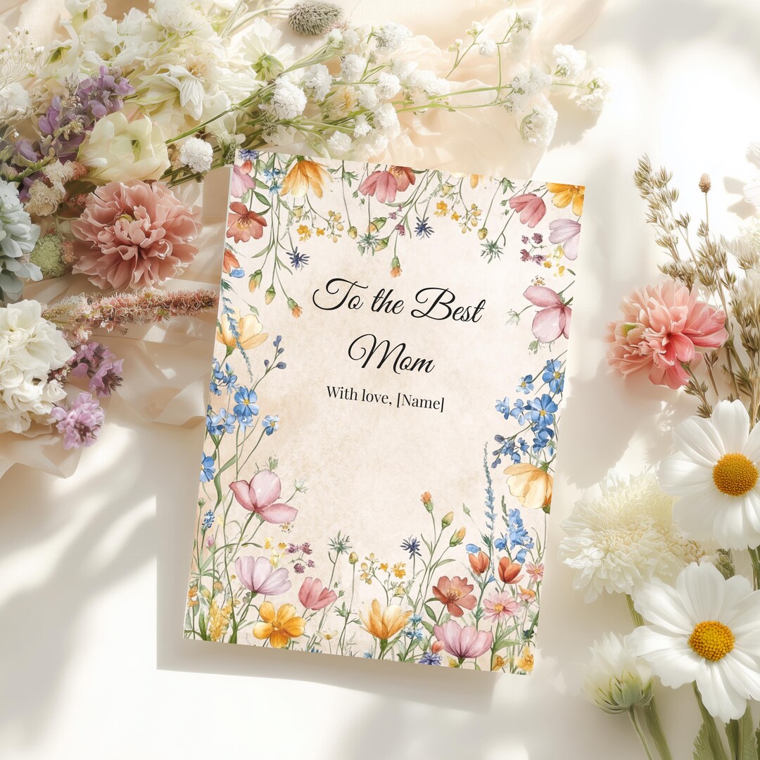 Mothers Day Card Template Canva, Printable Floral Card, Editable Mom ...