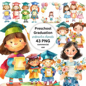 Vorschule Kindergarten Abschluss Clip Art Set - Aquarell graduierte, benutzerdefinierte Abschlussfeier, PreK Kindergarten Graduiertengrafik