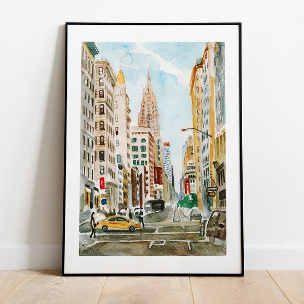 INSTANT DOWNLOAD New York City print / New York print / Chrysler Building New York / New York City Hand-painted watercolor artwork