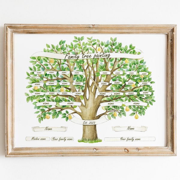 Family Tree Print - Instant download / Family Tree for Generations / Generations Template / Handmade Family Tree / Watercolor family tree