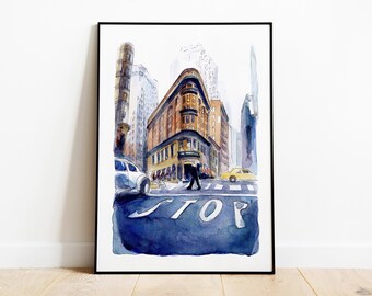 Stampa ad acquerello di New York, illustrazione del paesaggio urbano di Manhattan (download digitale)